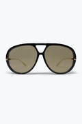 Black Aviator Style Sunglasses with Brown Lenses
