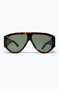 Tortoise Oversized Shield Sunglasses with Green Lens