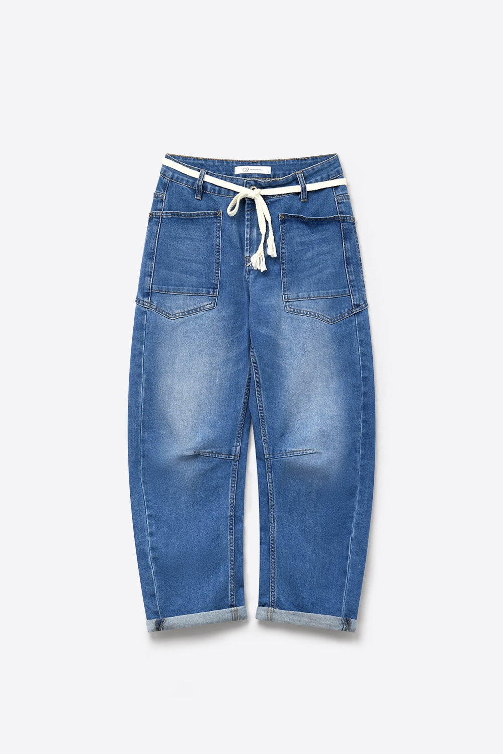 Blue Mid Wash ankle Wide Leg Jeans with Belt