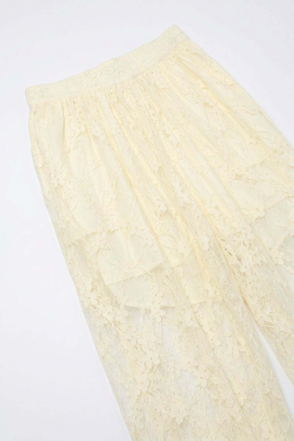 Cream Floral Lace Sheer Tie Hem Relaxed Fit Pants