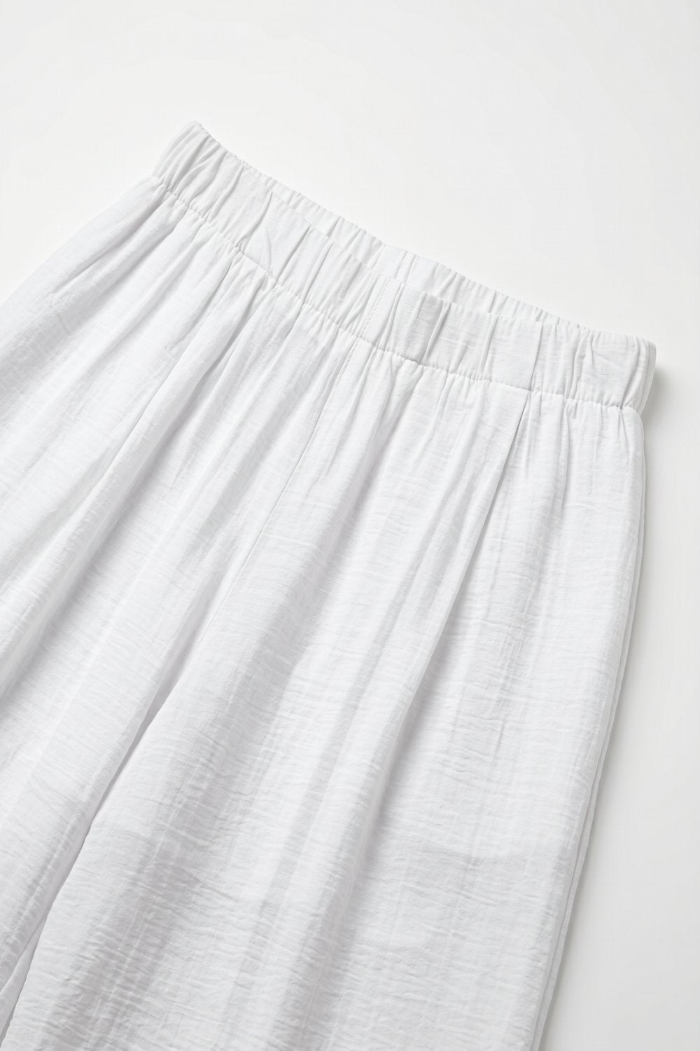 White Lightweight Woven Elastic Waist Wide Leg Pants