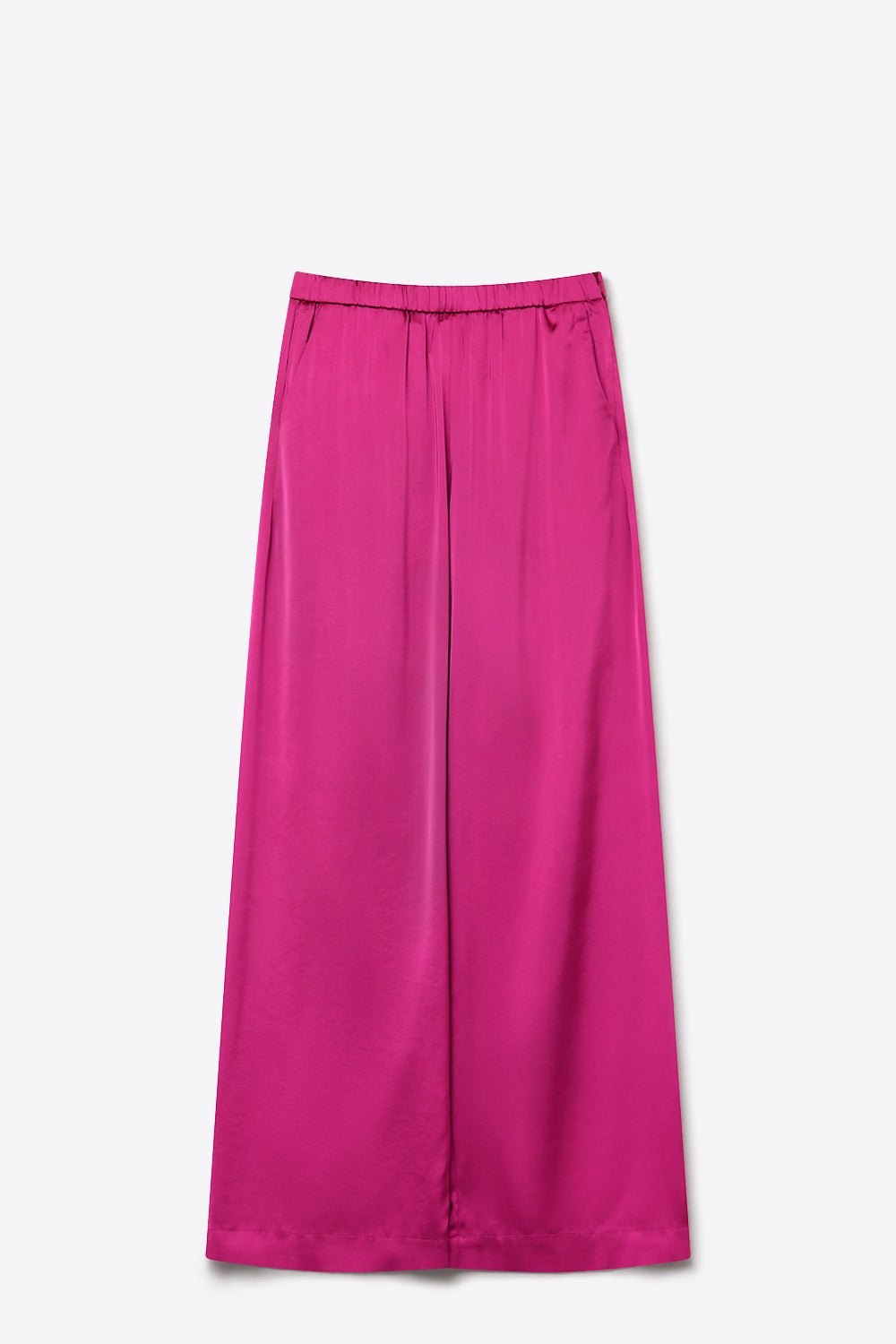 Fuchsia Lightweight Satin Wide Leg Elastic Waist Pants