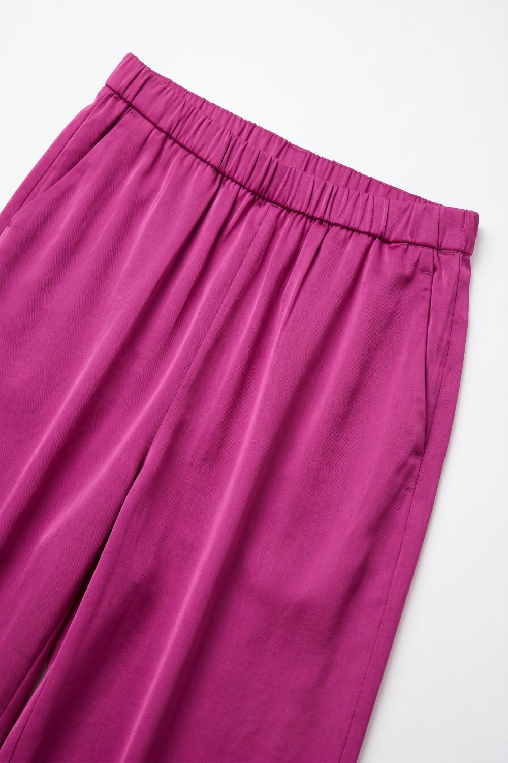 Fuchsia Lightweight Satin Wide Leg Elastic Waist Pants