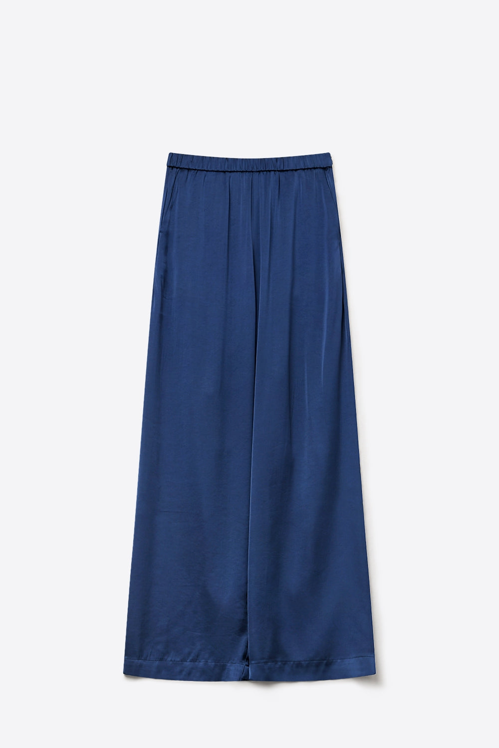 Navy Lightweight Satin Wide Leg Elastic Waist Pants