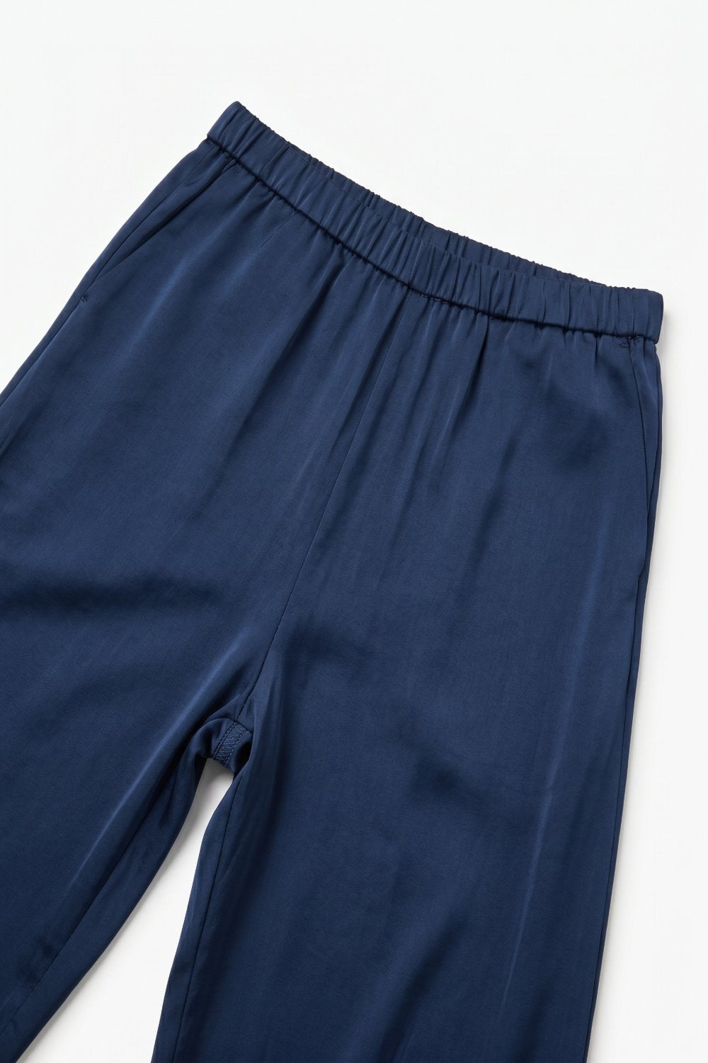 Navy Lightweight Satin Wide Leg Elastic Waist Pants