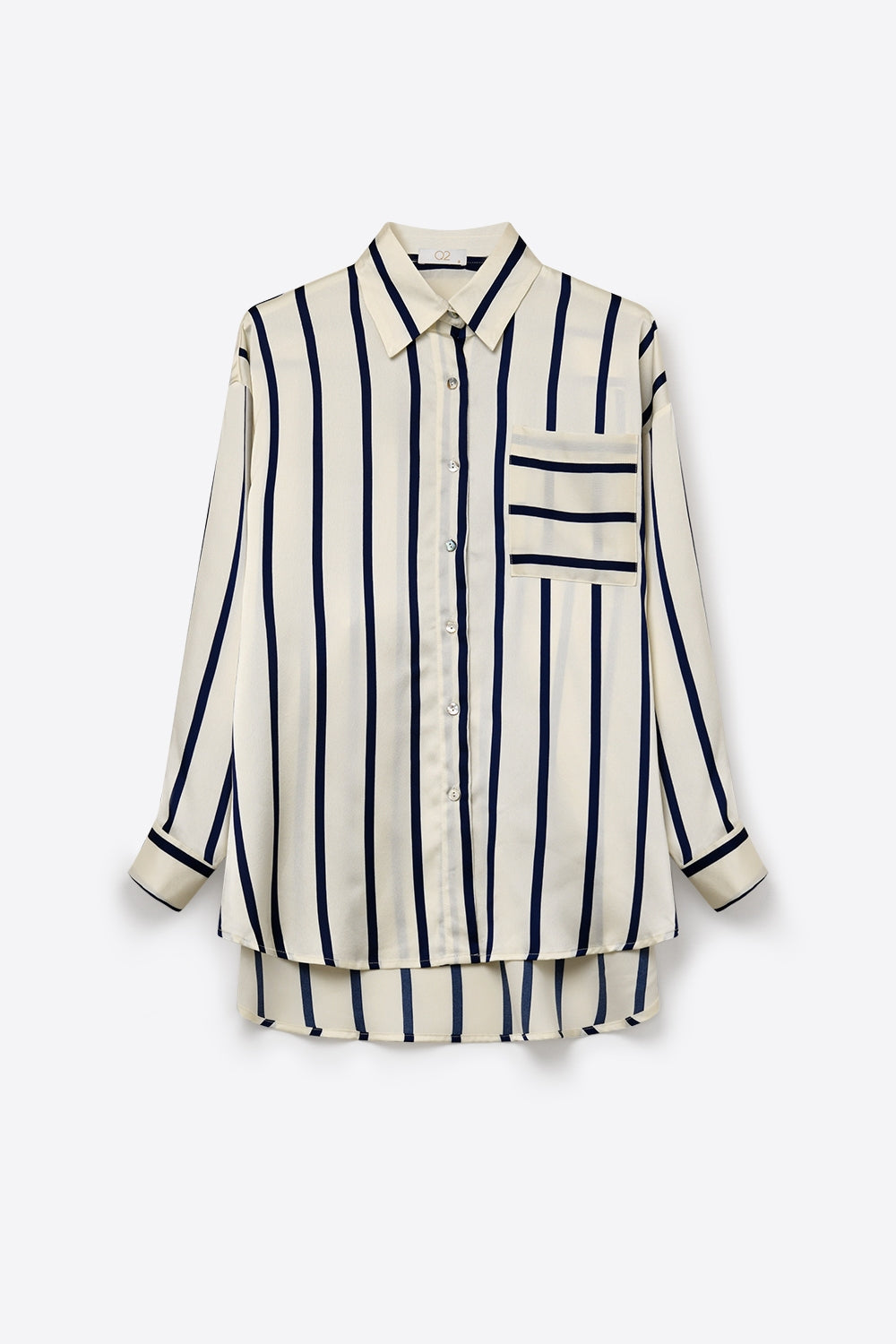 Cream Stripe Relaxed Fit Shirt in satin fabric with pocket