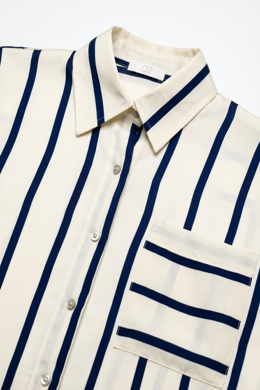 Cream Stripe Relaxed Fit Shirt in satin fabric with pocket
