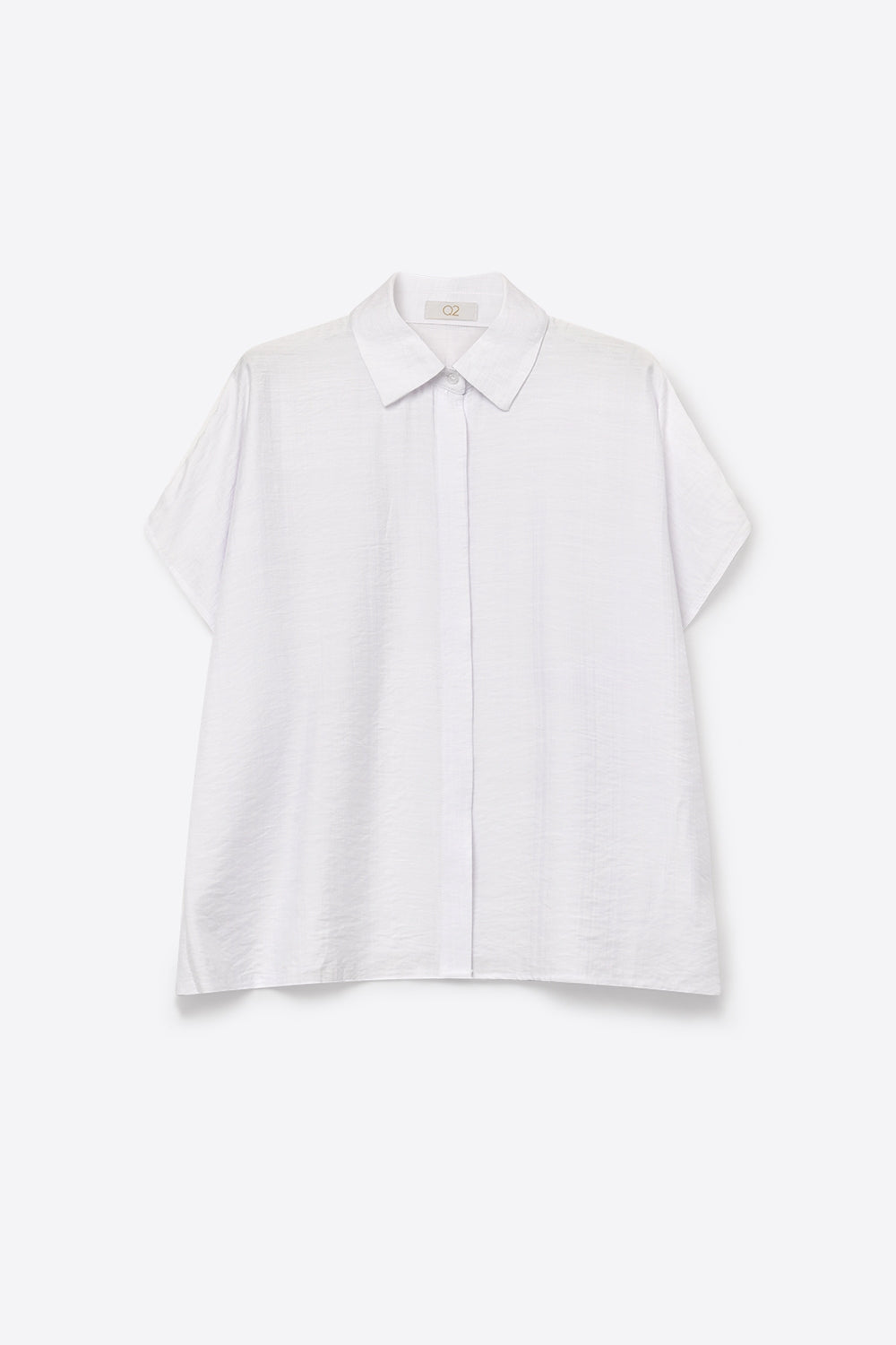 White Textured Cotton Short Sleeve Collared Relaxed Fit Shirt