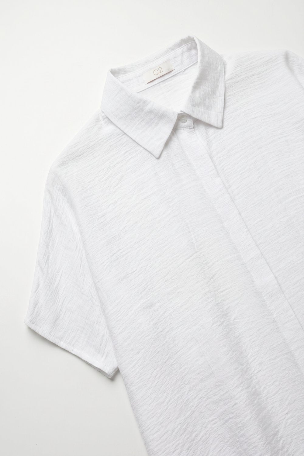 White Textured Cotton Short Sleeve Collared Relaxed Fit Shirt