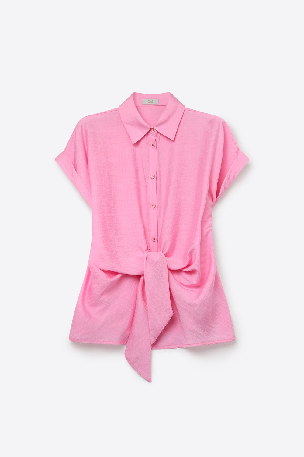 Pink Lightweight Woven Short Sleeve Shirt Top with Tie Front