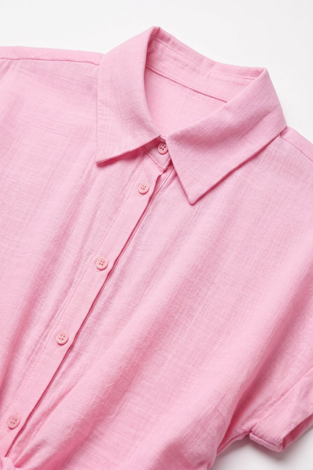 Pink Lightweight Woven Short Sleeve Shirt Top with Tie Front