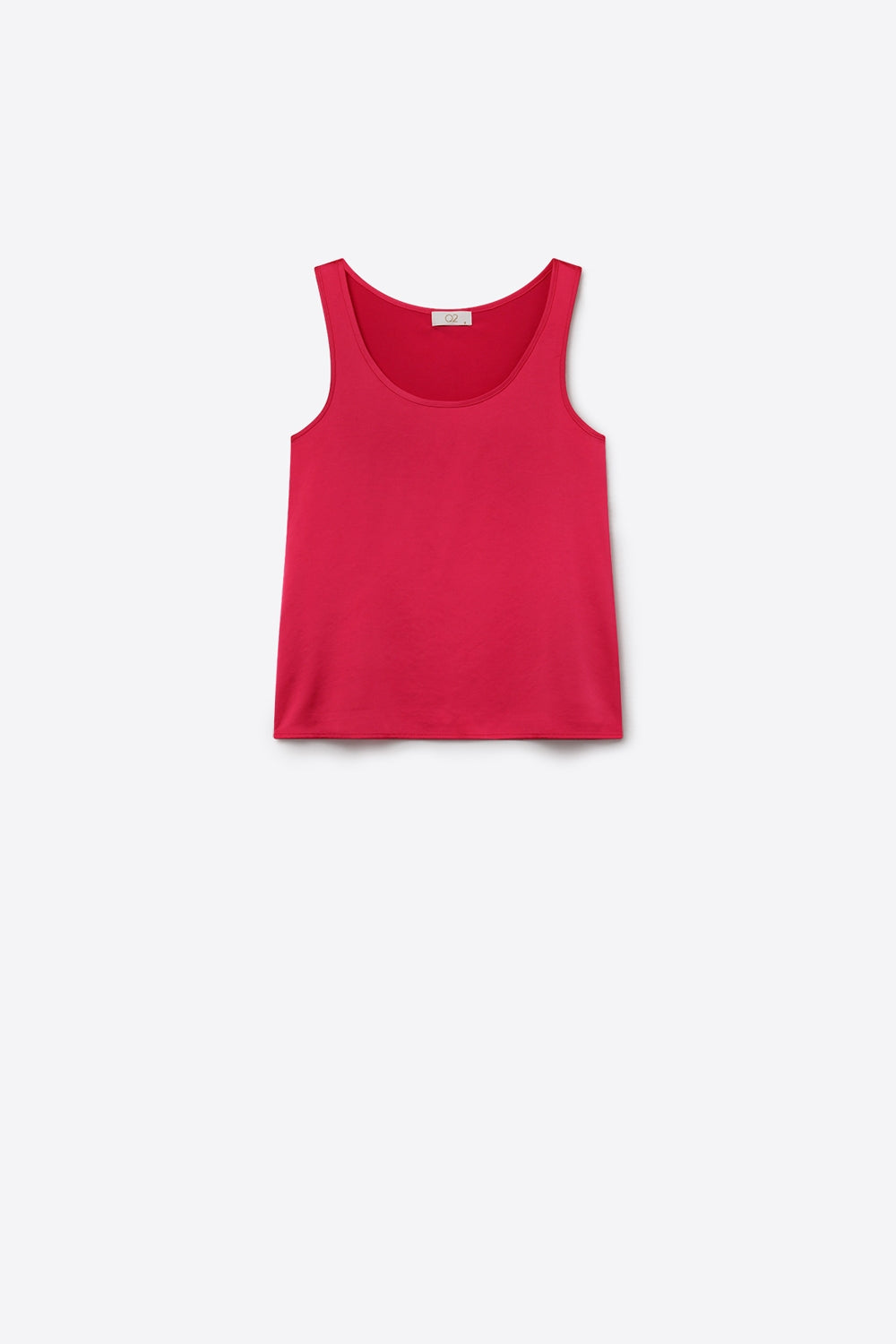 Fuchsia Satin Regular Fit Scoop Neck Sleeveless Tank Top