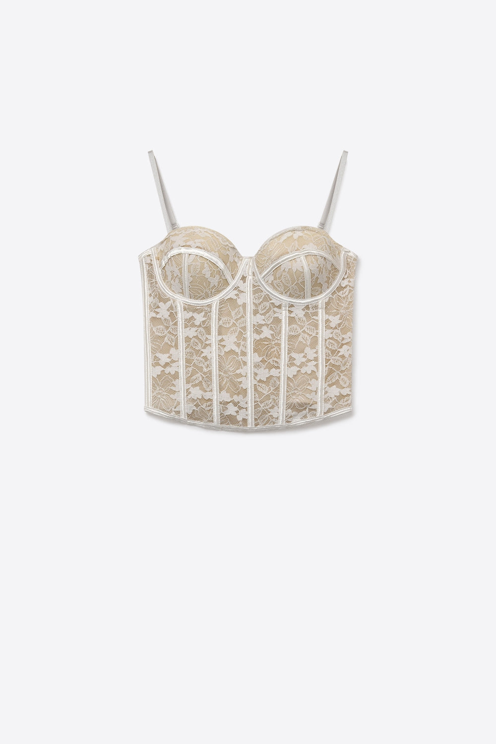 UNIKCOSA White Floral Lace Sheer Boned Corset Fitted Bustier Bodysuit