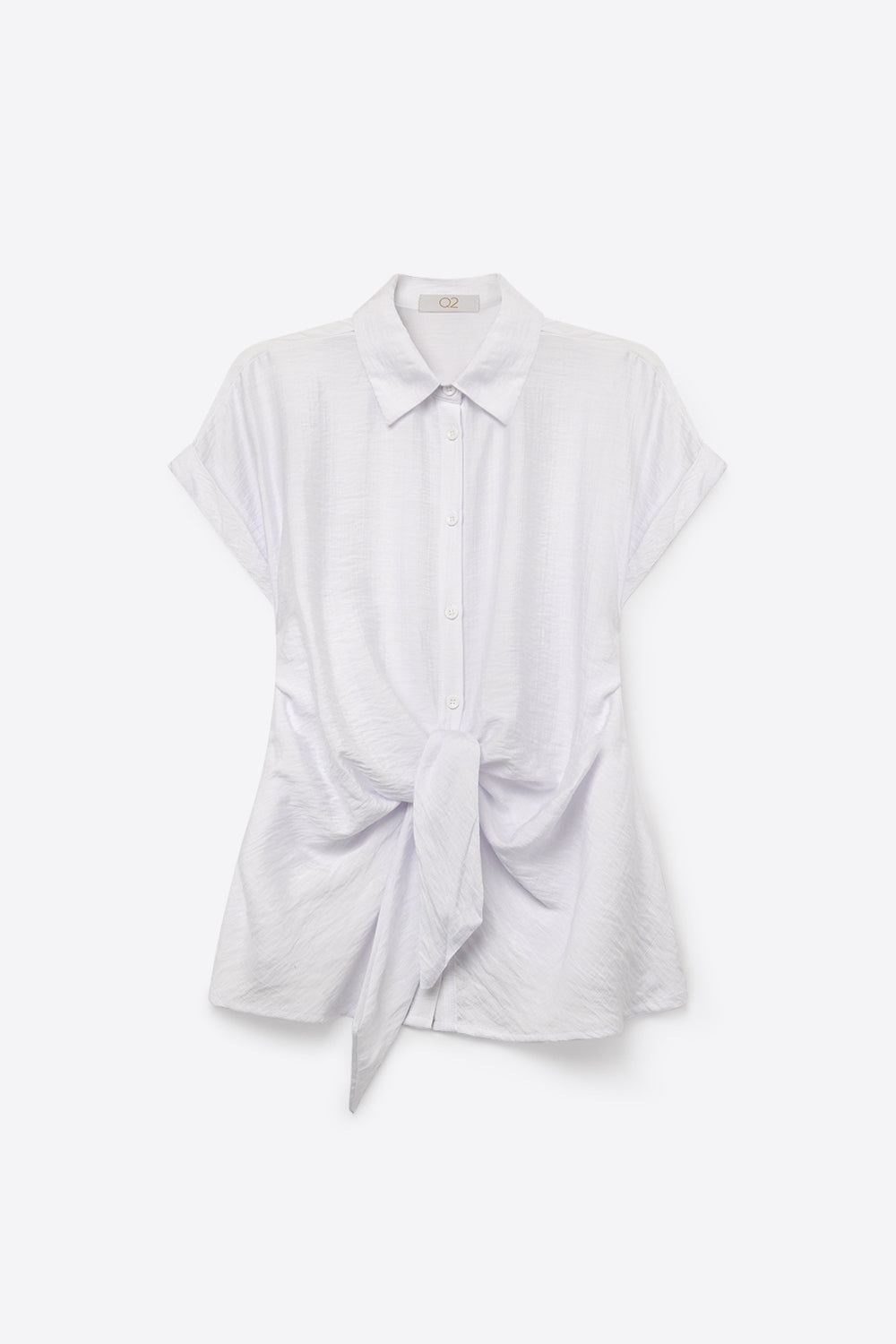White Lightweight Woven Short Sleeve Shirt Top with Tie Front
