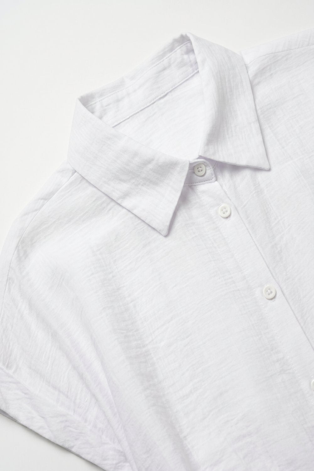 White Lightweight Woven Short Sleeve Shirt Top with Tie Front