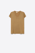 Camel Fine Knitted V-Neck Short Sleeve Sweater