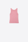 Pink Ribbed Knit Glitter Sleeveless Regular Fit Tank Top