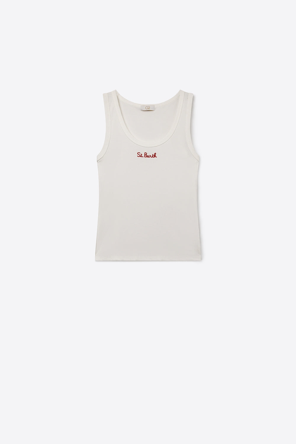 Product view 5 of white ribbed scoop-neck embroidered tank top