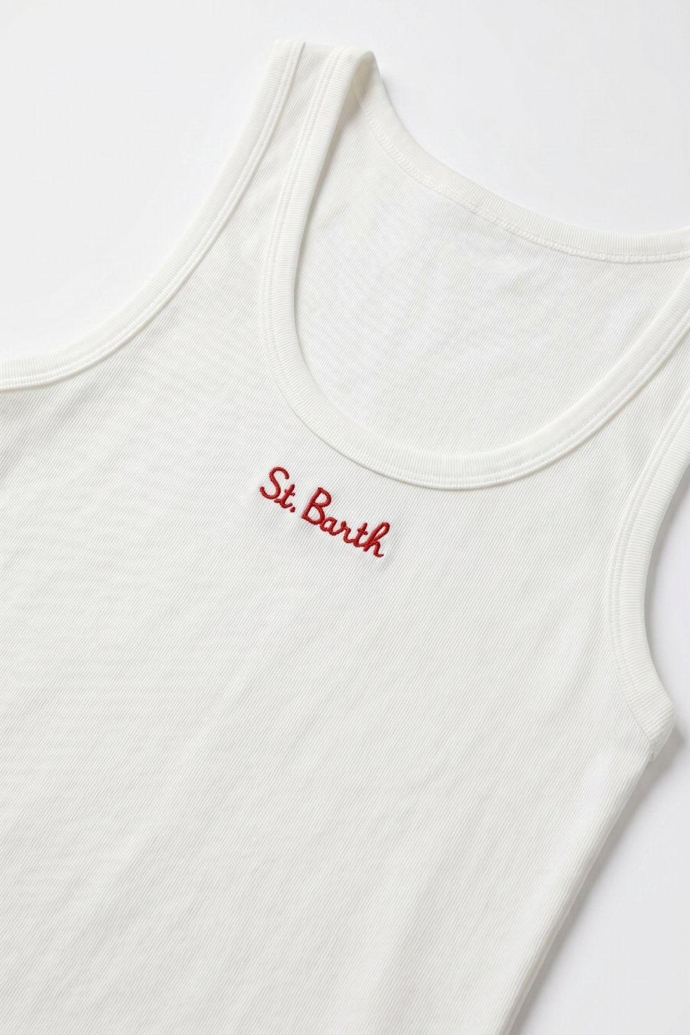 Product view 6 of white ribbed scoop-neck embroidered tank top