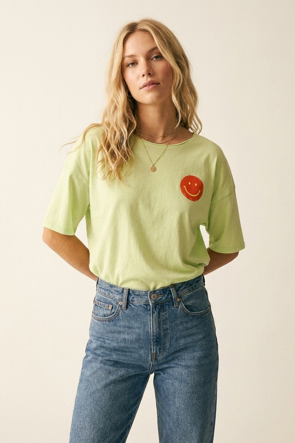 Light Green Relaxed Fit Smile Graphic sweatshirt