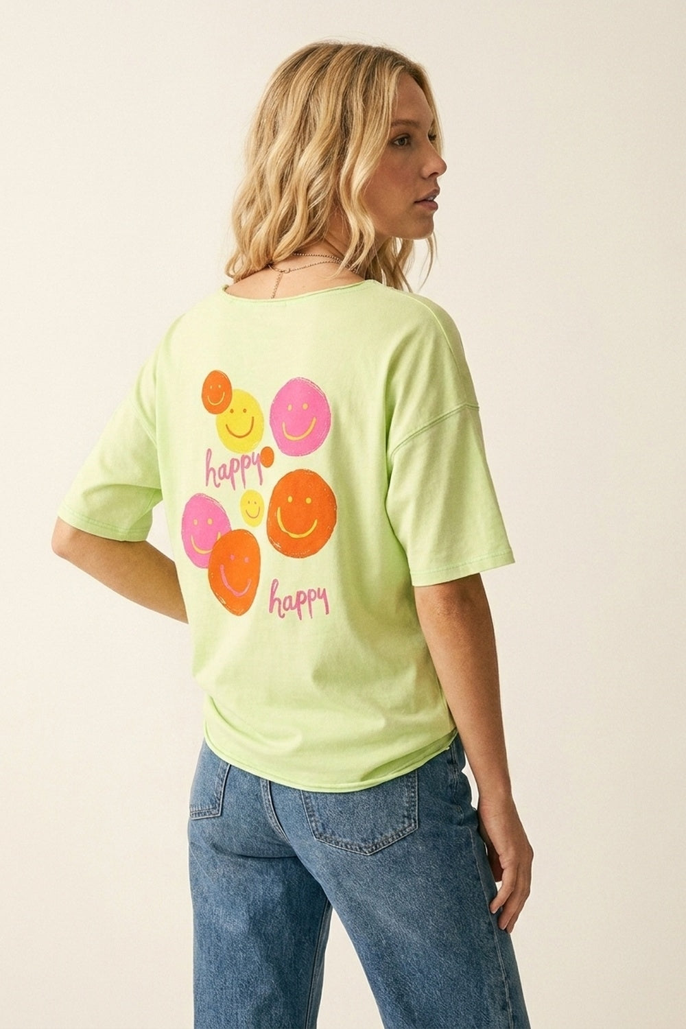 Light Green Relaxed Fit Smile Graphic sweatshirt
