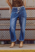Blue Mid Wash ankle Wide Leg Jeans with Belt