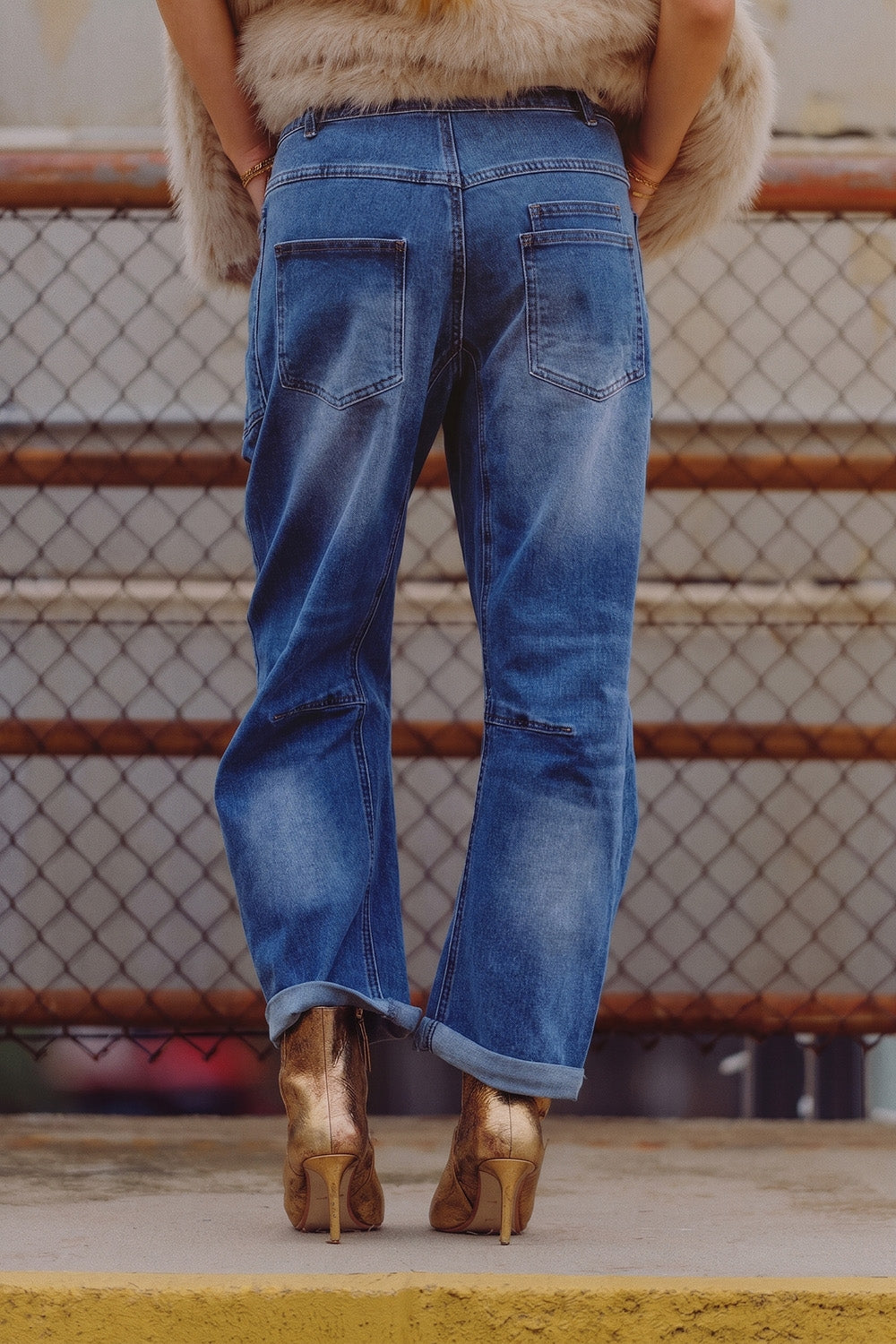Blue Mid Wash ankle Wide Leg Jeans with Belt