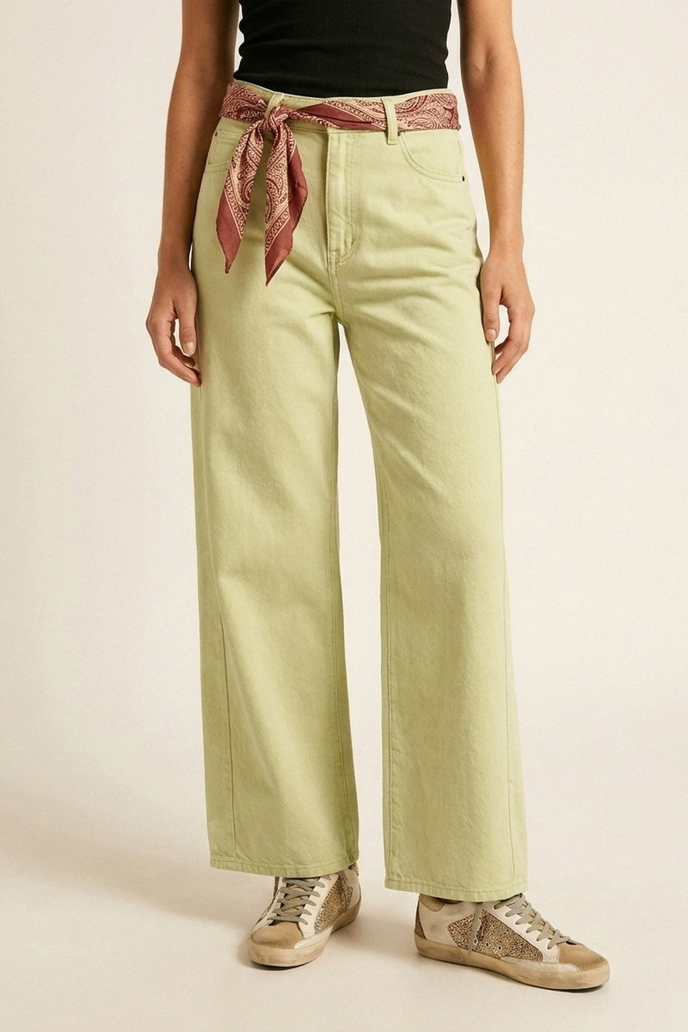 Extra Wide-Leg elastic Cotton Twill Pants in Mint green