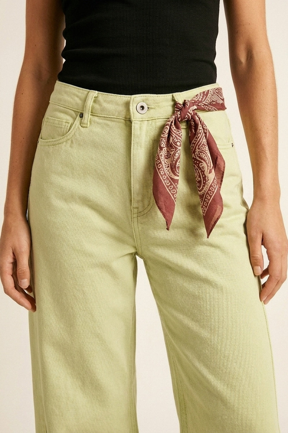 Extra Wide-Leg elastic Cotton Twill Pants in Mint green