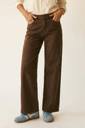 Brown Wide-Leg Pants with lightweight Twill
