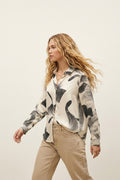 Cream abstract Printed satin Relaxed Fit Shirt