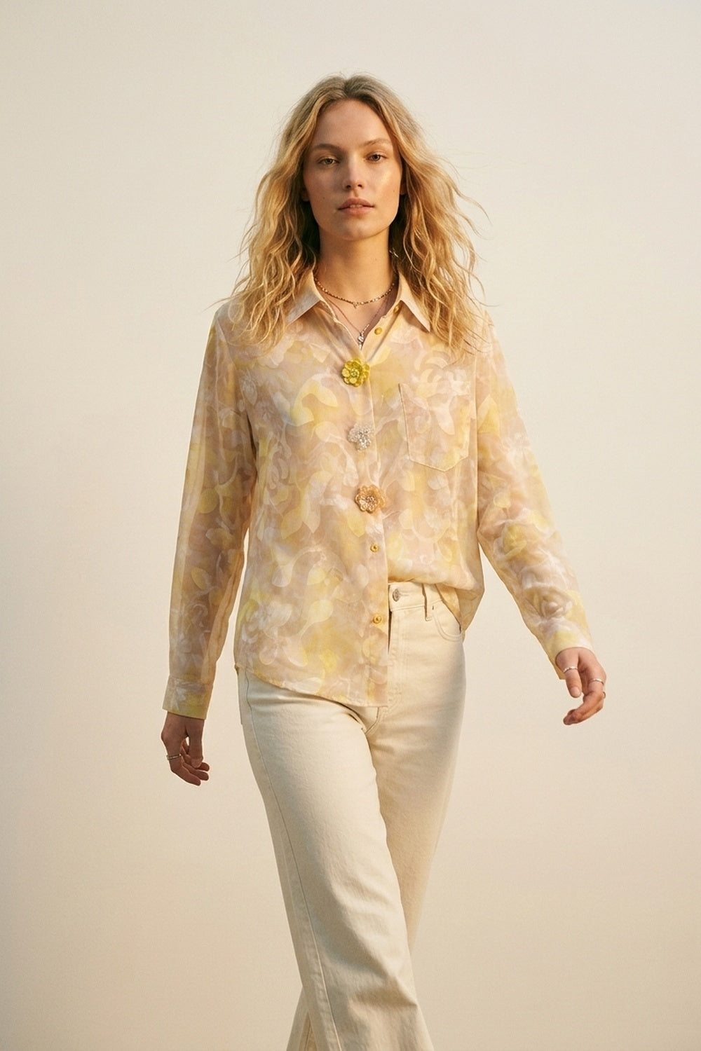 Long-Sleeve Floral Print Button-Up Shirt