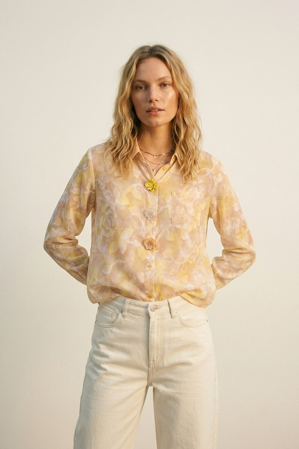 Long-Sleeve Floral Print Button-Up Shirt