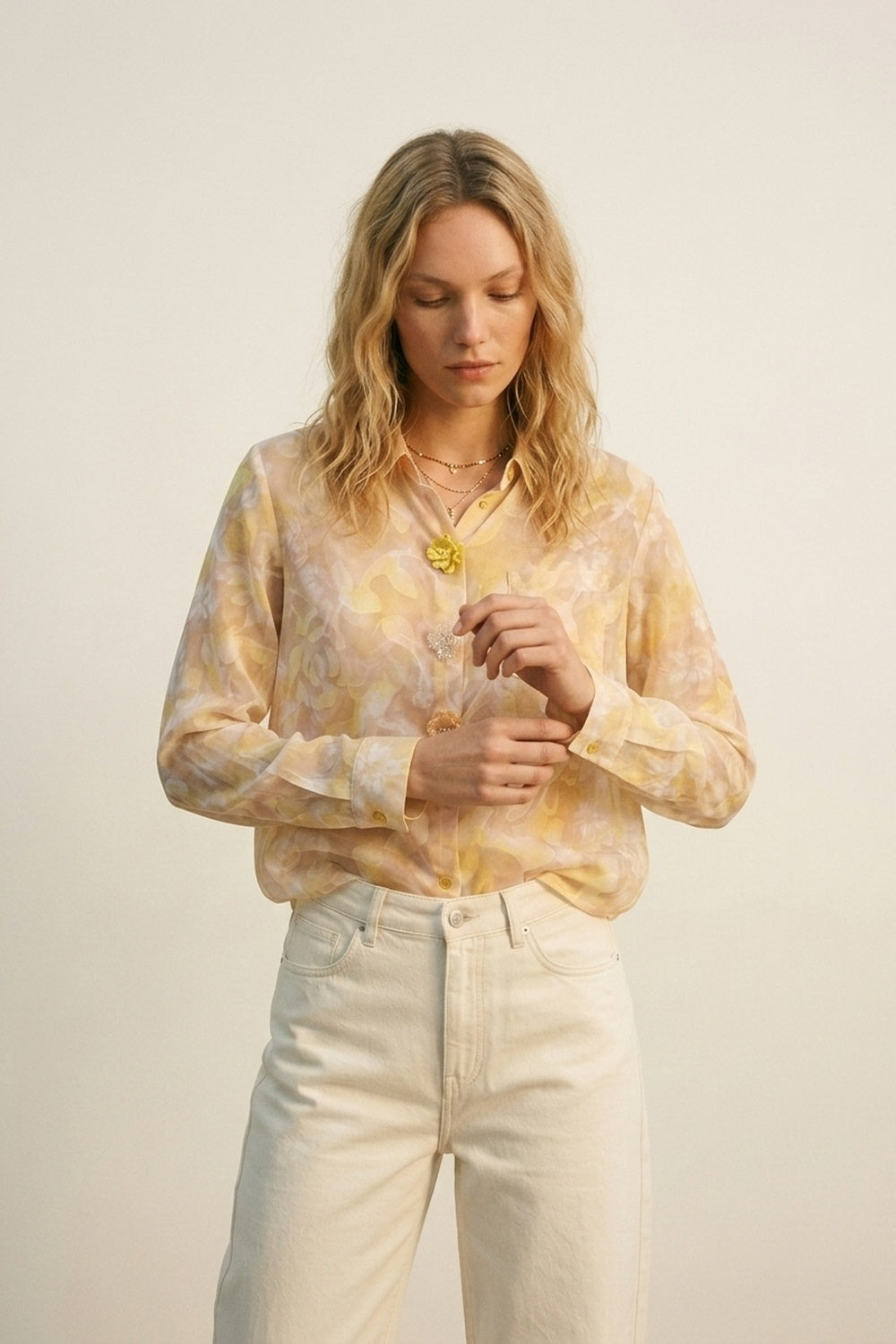 Long-Sleeve Floral Print Button-Up Shirt