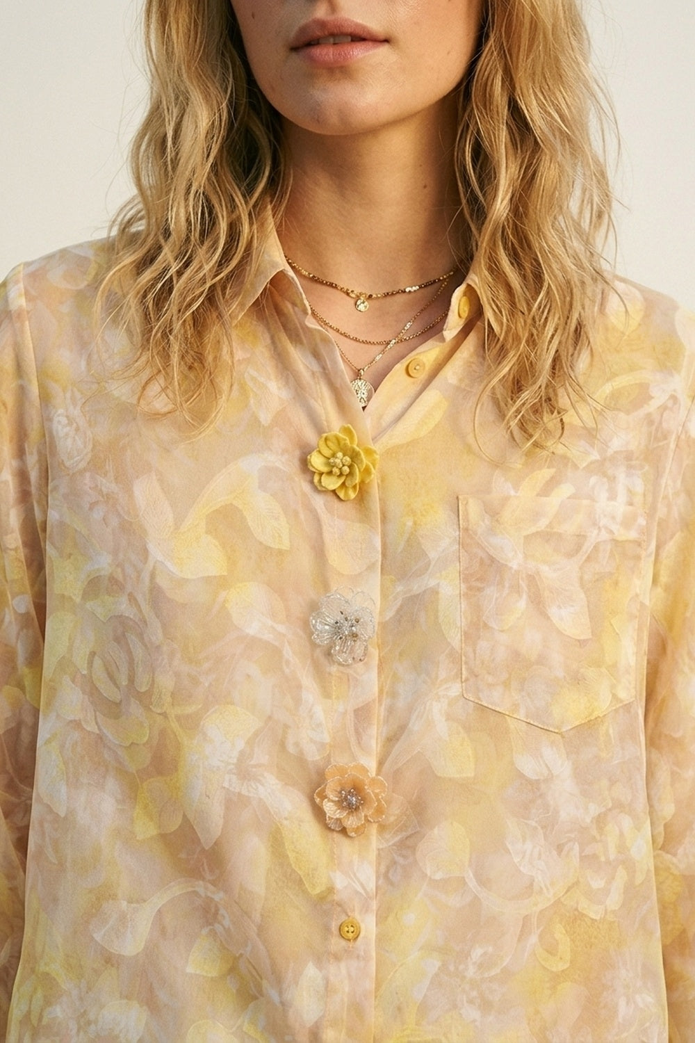 Long-Sleeve Floral Print Button-Up Shirt