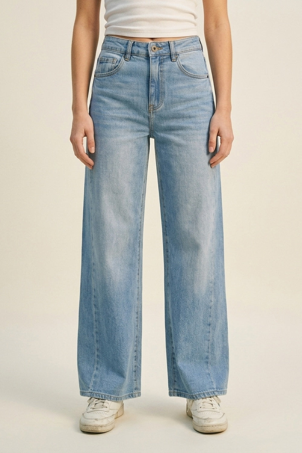 Light Blue Wide-Leg High-Waist Denim Jeans