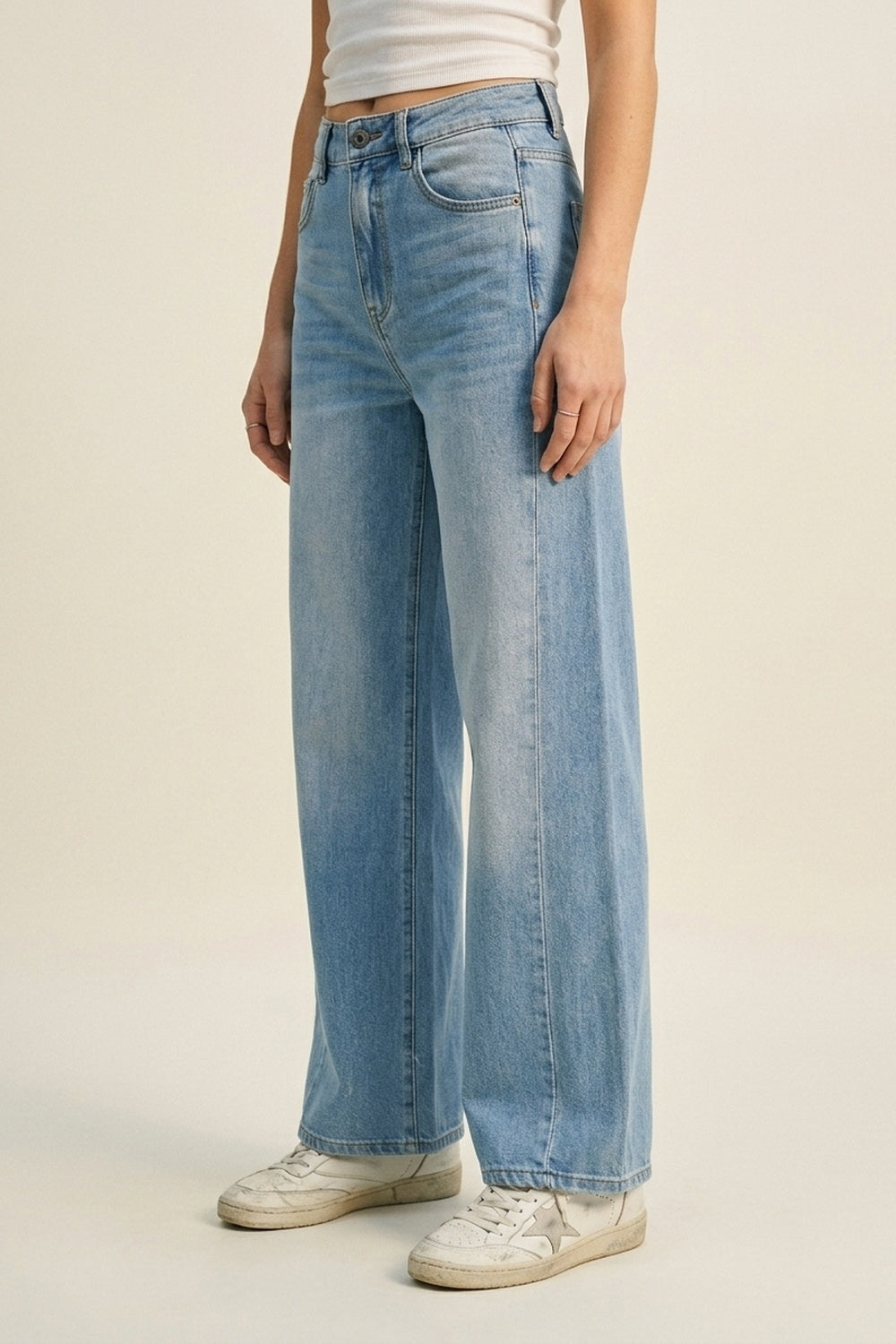 Light Blue Wide-Leg High-Waist Denim Jeans