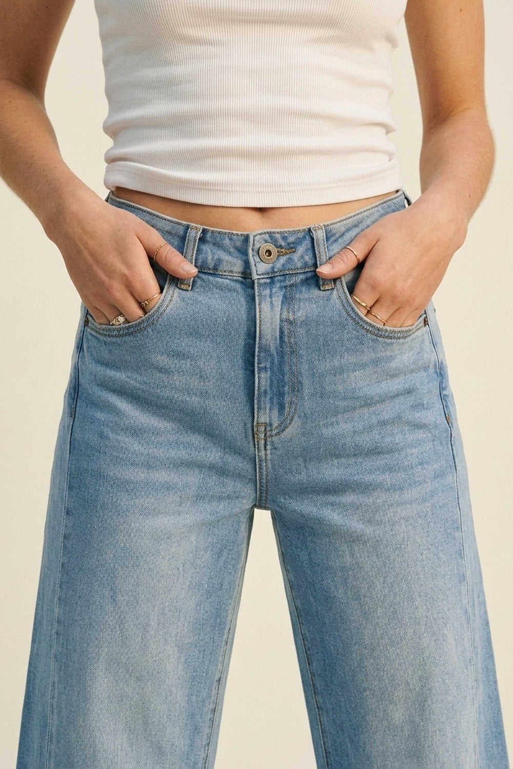 Light Blue Wide-Leg High-Waist Denim Jeans