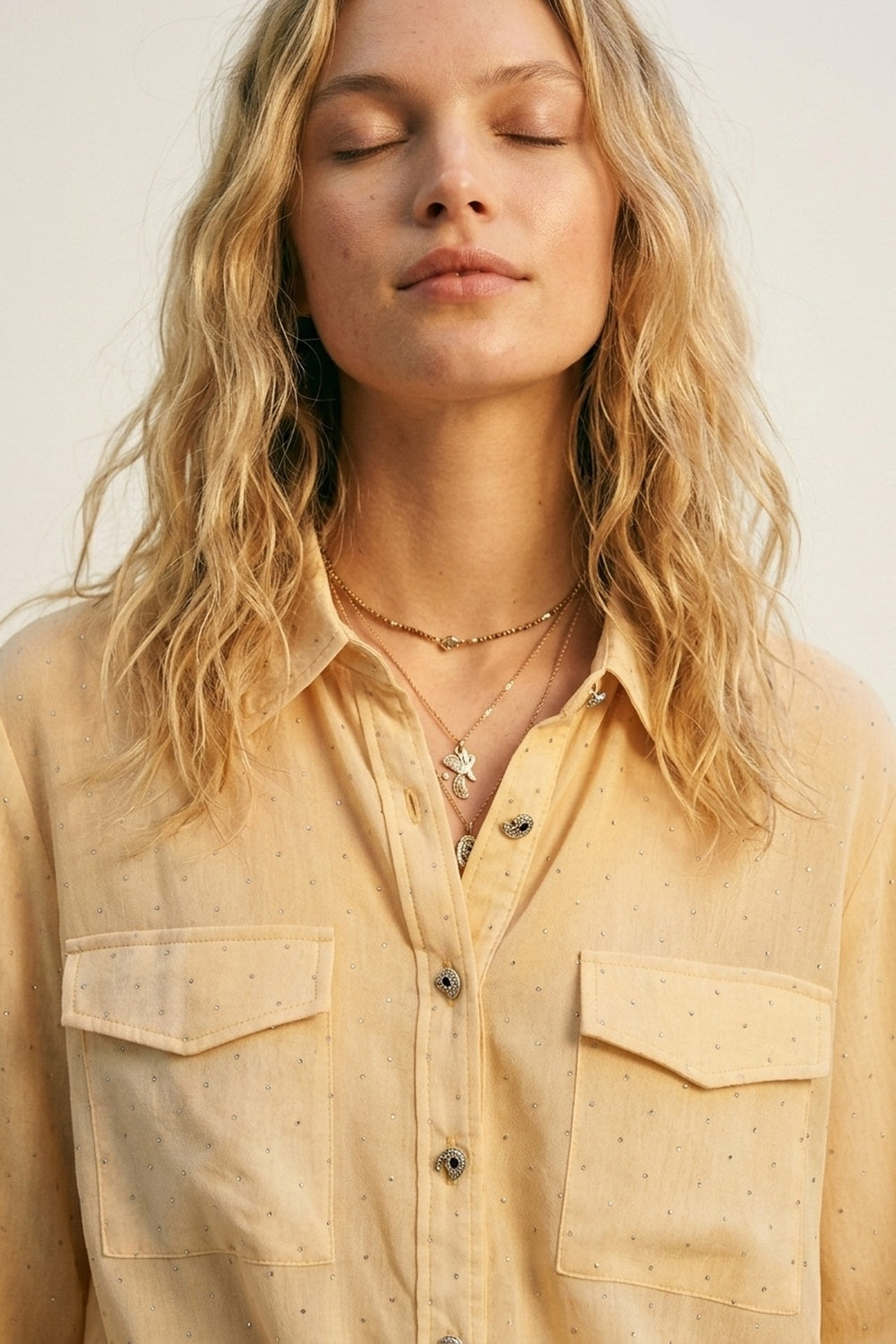 Yellow tie dye Shirt in chiffon with strass details