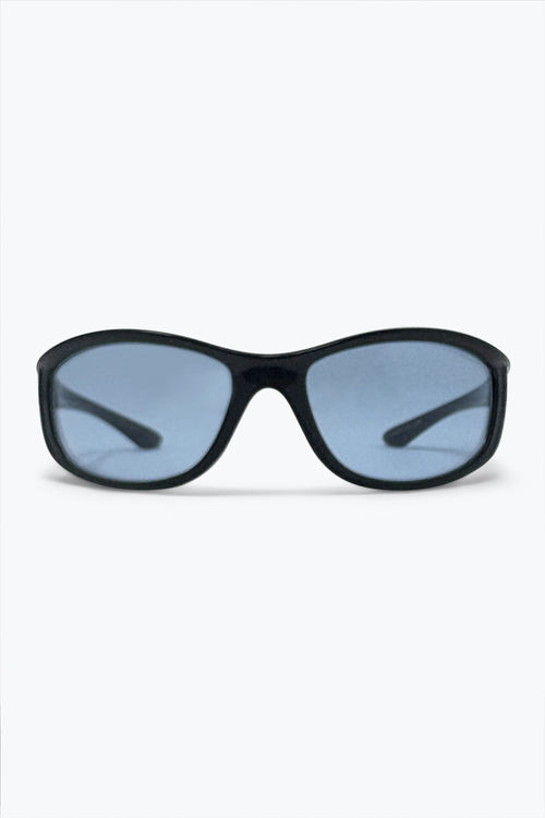 Black Oval Frame Blue Lens Classic Retro Sunglasses — view 2 of 3