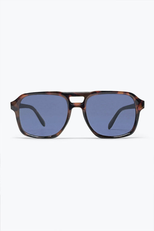 Brown Tortoiseshell Frame Blue Lens Square Sunglasses