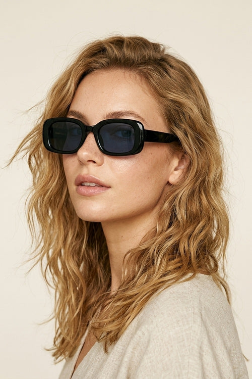 Black Rectangular Frame Glossy Acetate Narrow Sunglasses — view 1 of 3