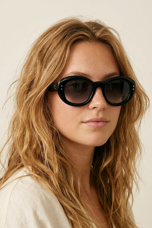 Black Oval Frame Gradient Lens Chunky Sunglasses — view 1 of 3