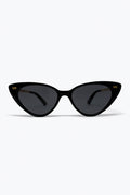 Black Cat Eye Glossy Frame Gold Detail Sunglasses