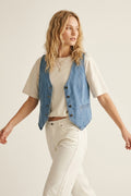 UNIKCOSA Light Blue Denim Vest with Button Closure