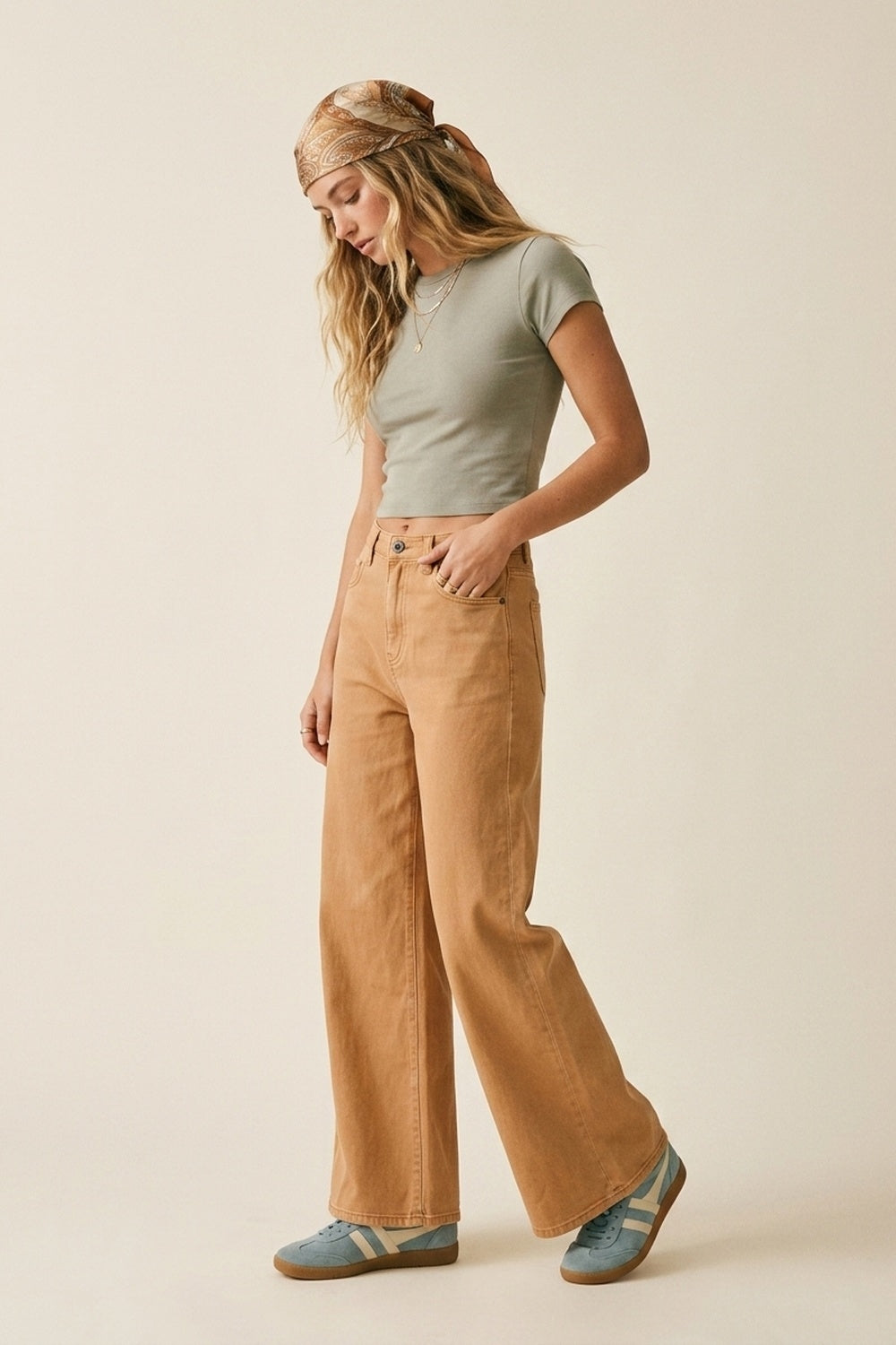 Orange Wide-Leg Pants with lightweight Twill