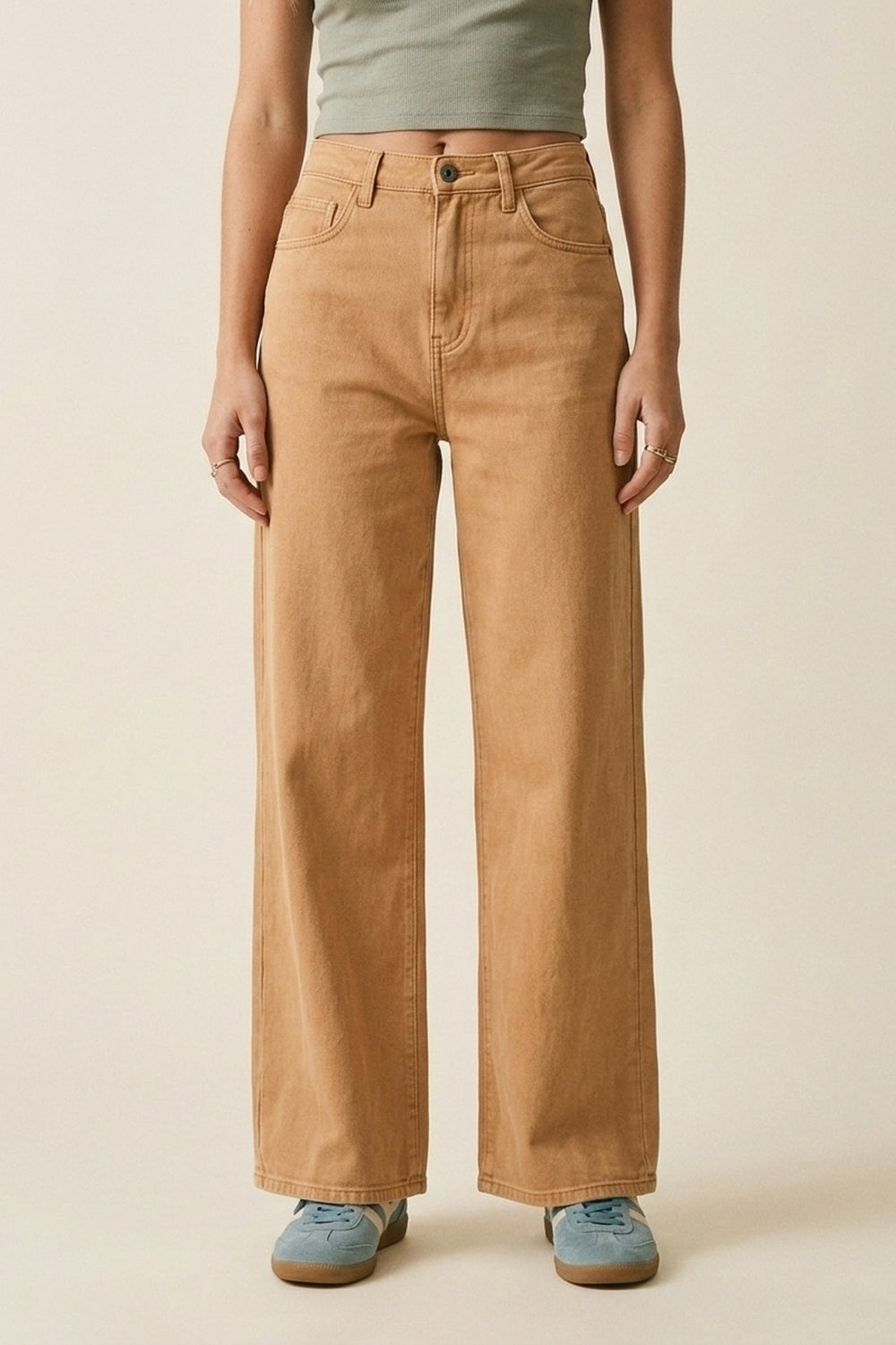 Orange Wide-Leg Pants with lightweight Twill
