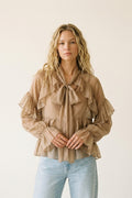 Camel Ruffled Sheer Blouse in chiffon fabric