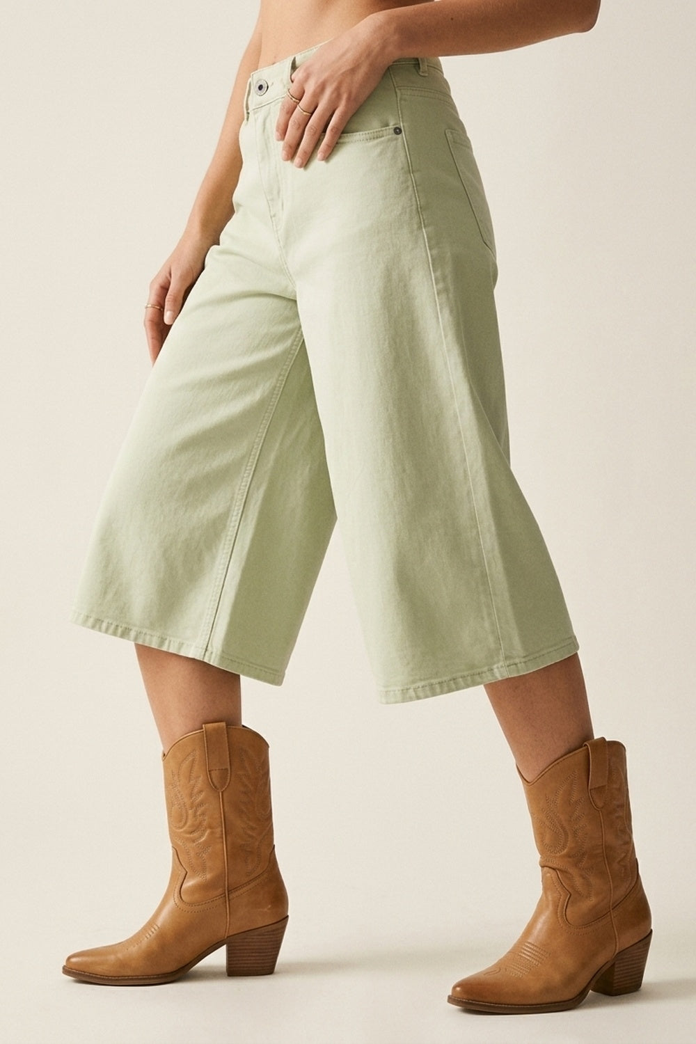 Stretch-denim Bermuda shorts in Mint Green