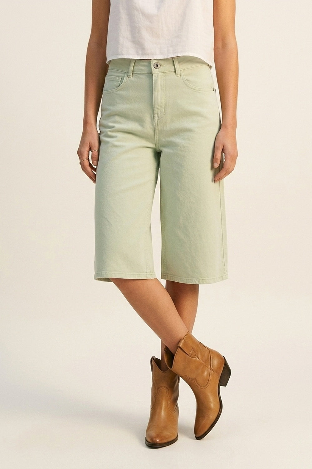 Stretch-denim Bermuda shorts in Mint Green